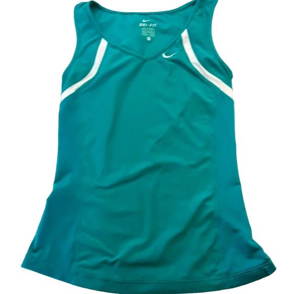 Nike Womens Sz XS Dri-Fit Green and White Swoosh V-Neck Tank Top - Picture 1 of 9